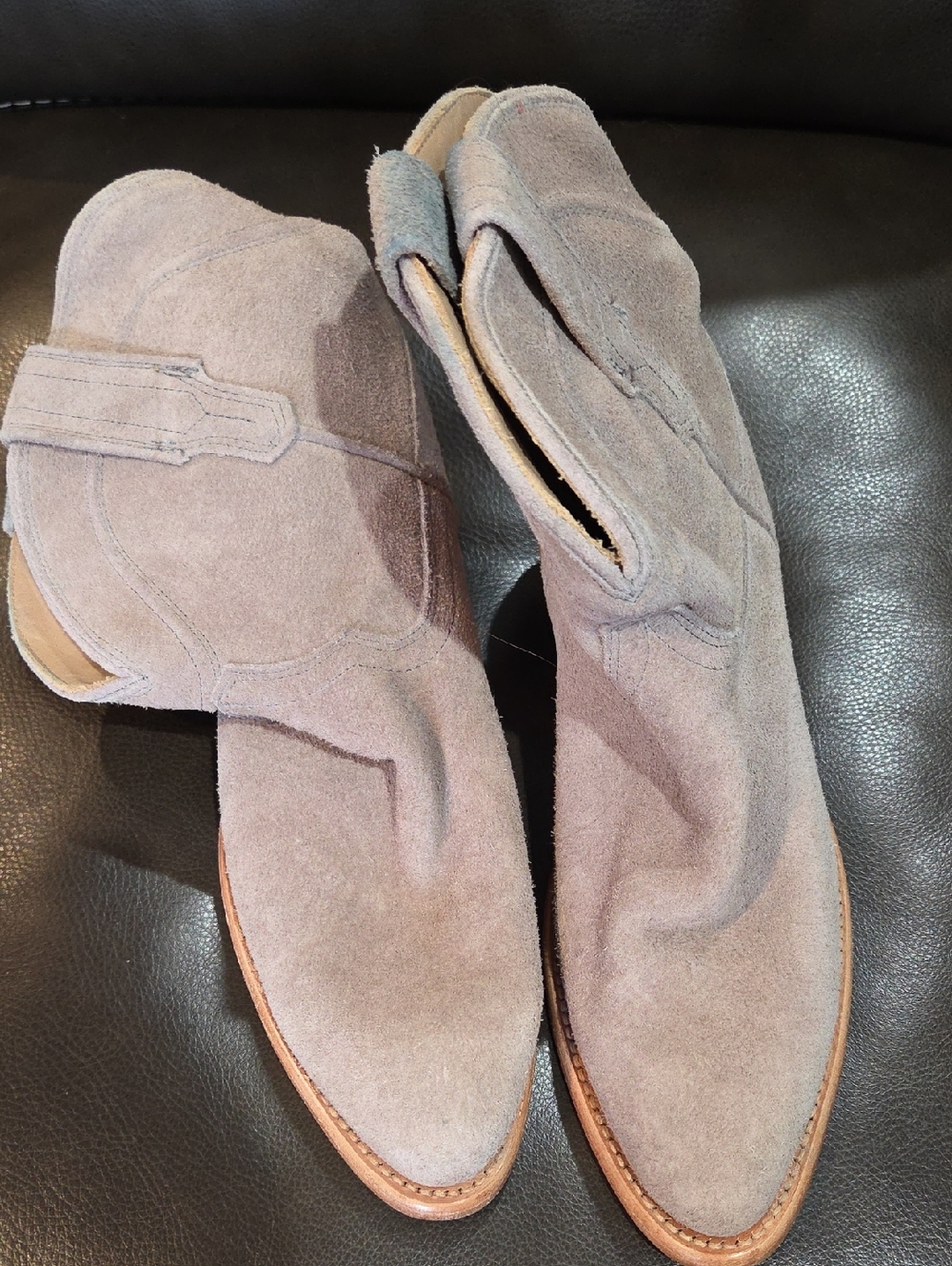 Tecovas Suede Ankle Boots in Light Taupe